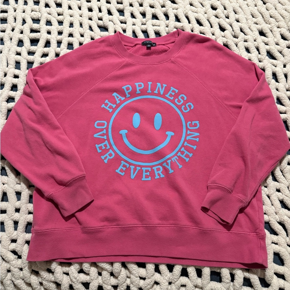 Women's Pink Smiley Face Crew Neck Sweater